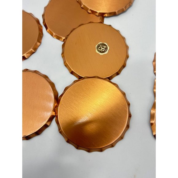 Vintage Set of Coasters Coppercraft Copper with Black Leather Set 11 Total - Picture 8 of 10